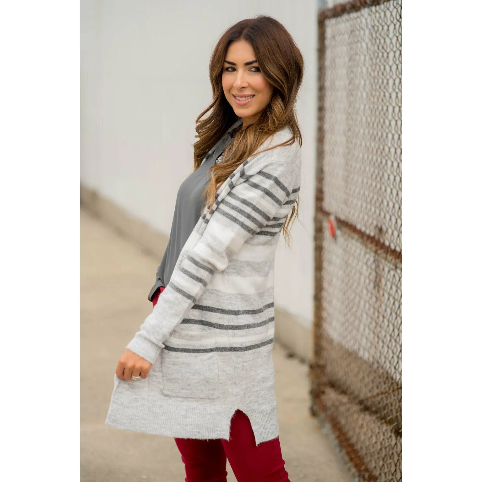 Light Grey Striped Cardigan