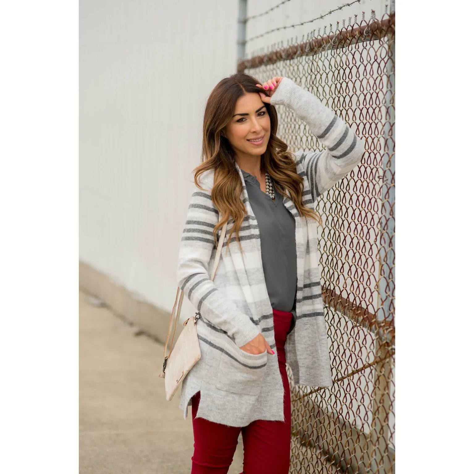 Light Grey Striped Cardigan