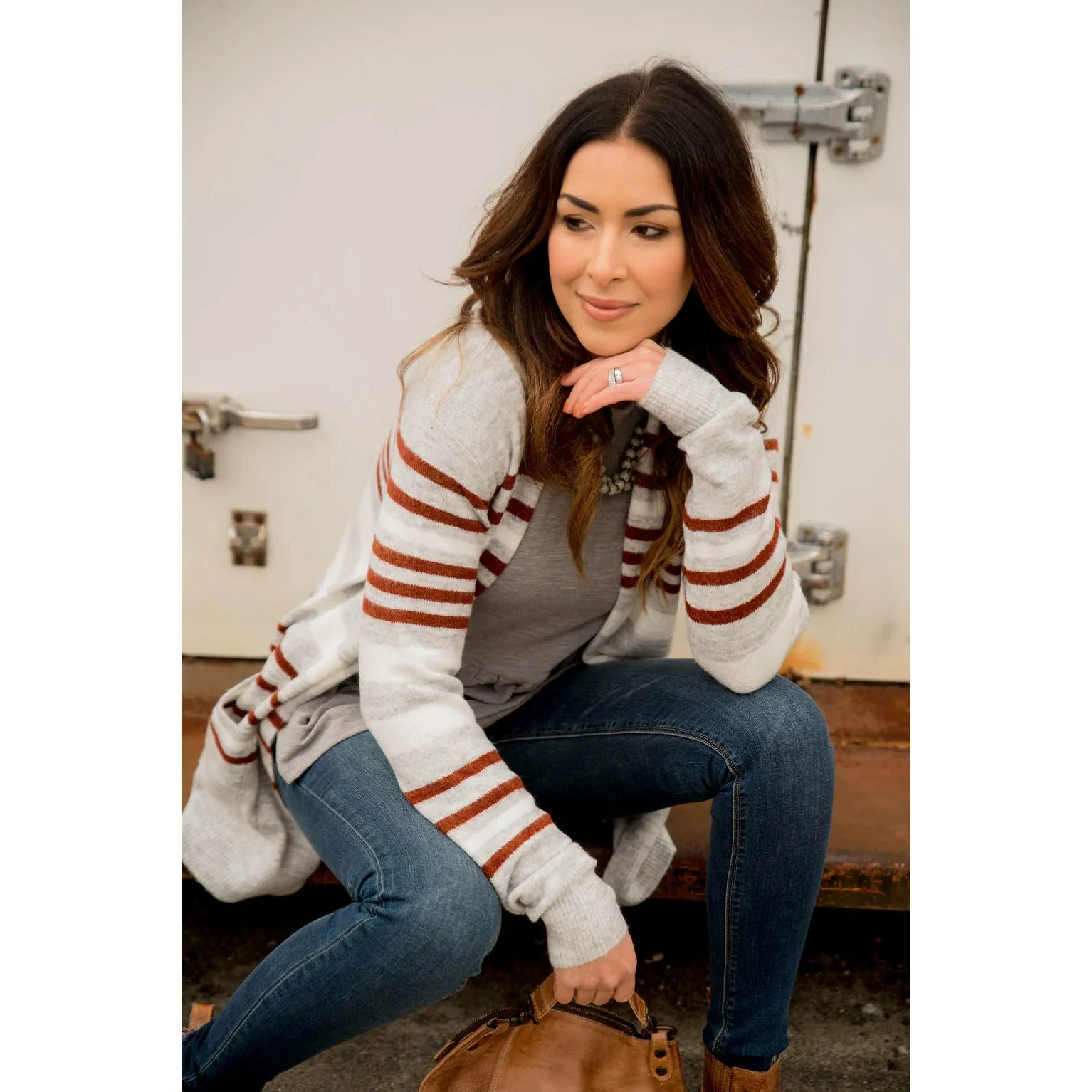 Light Grey Striped Cardigan