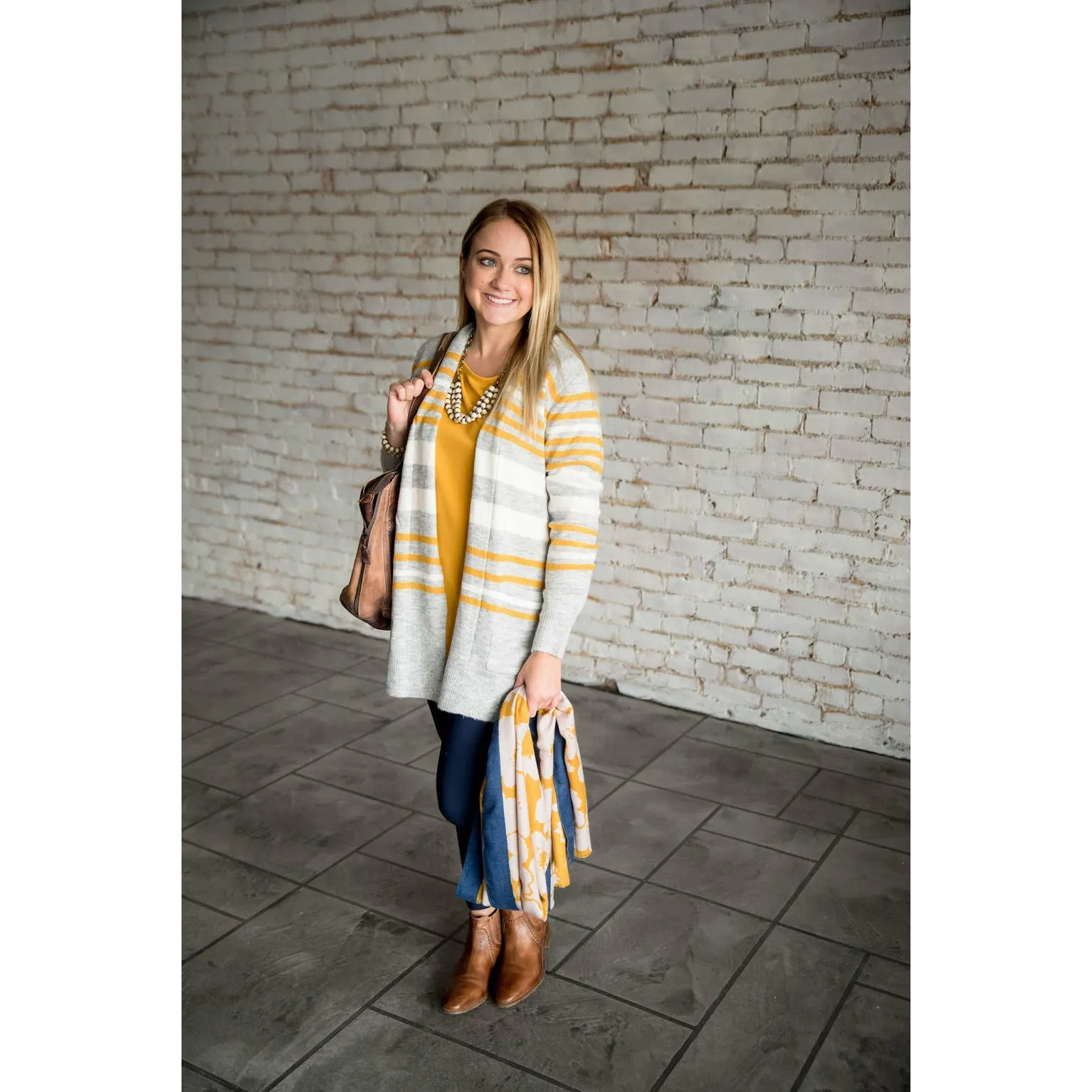 Light Grey Striped Cardigan