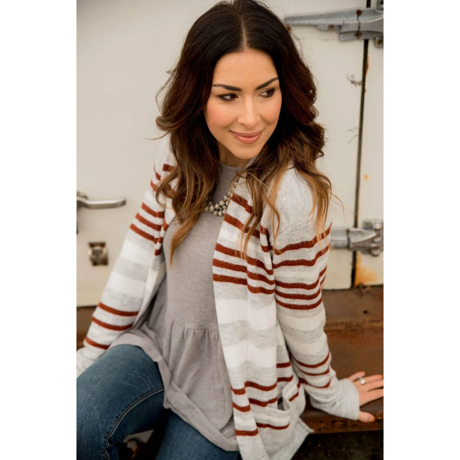 Light Grey Striped Cardigan