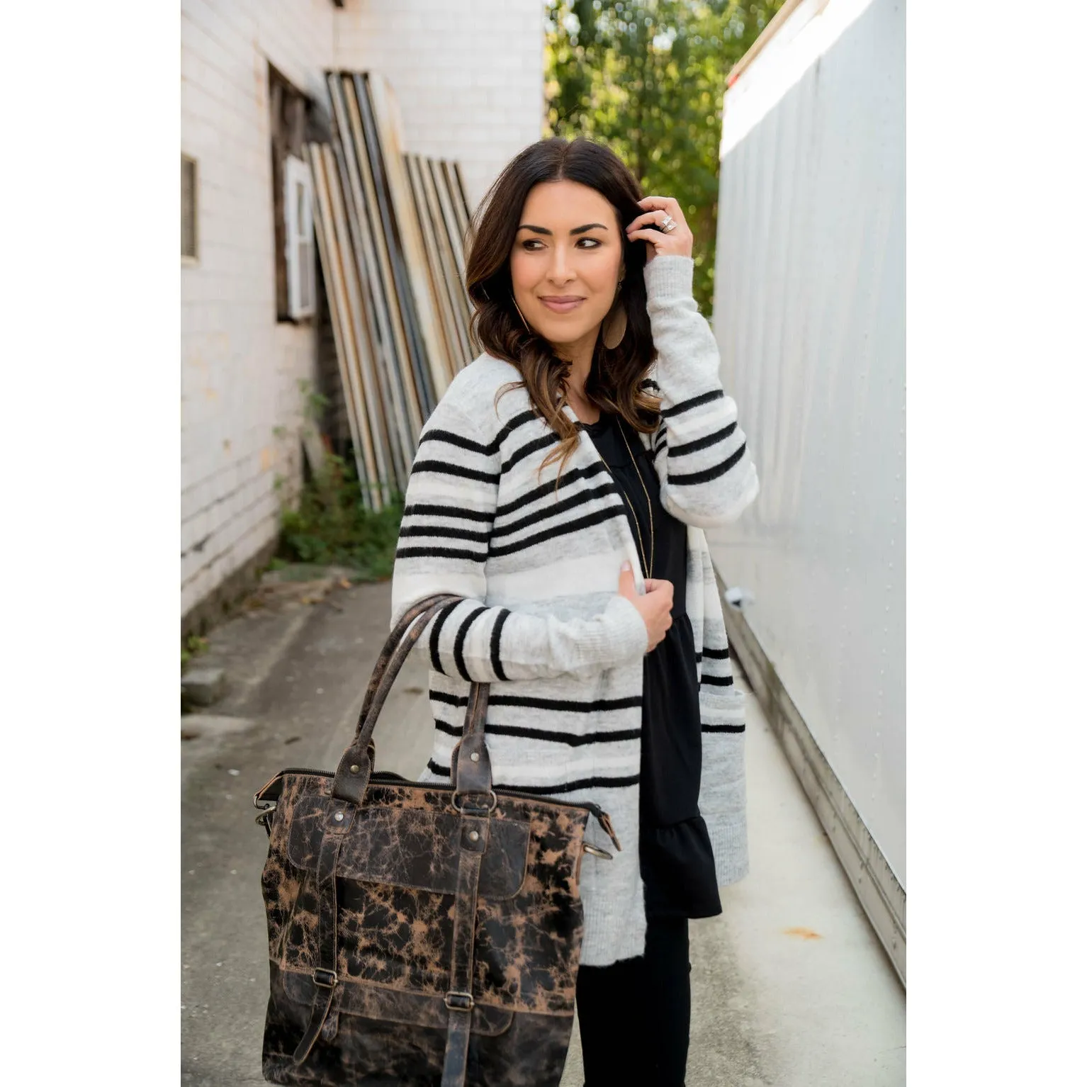 Light Grey Striped Cardigan