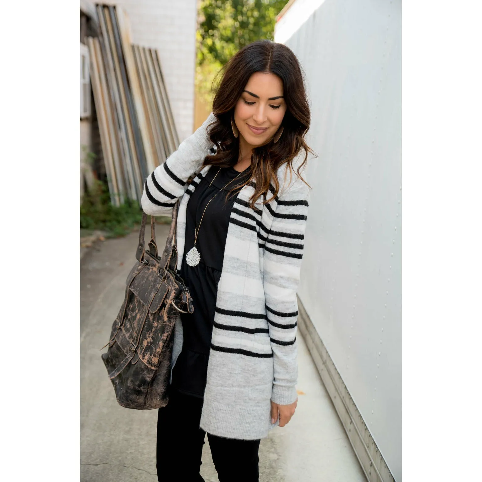 Light Grey Striped Cardigan