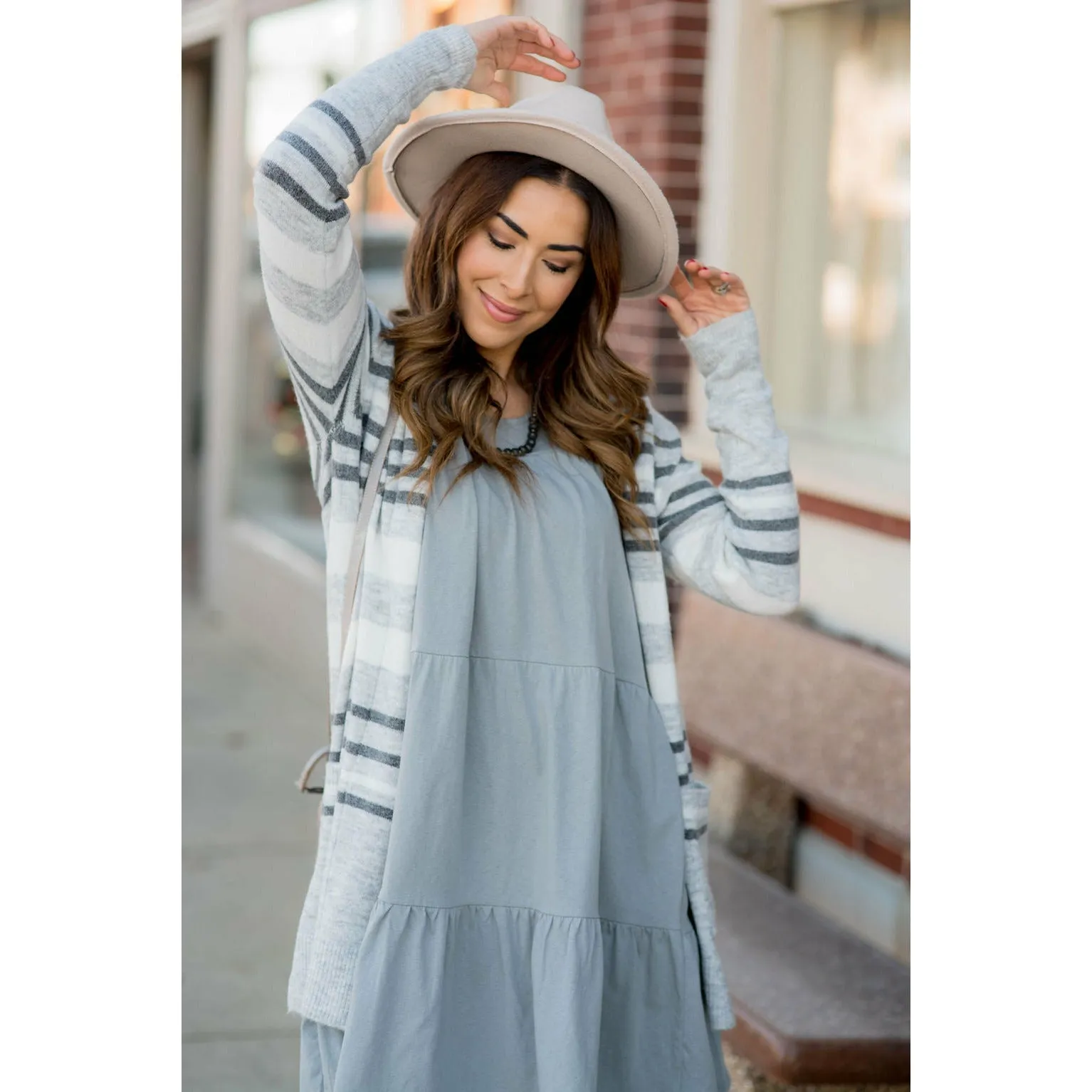 Light Grey Striped Cardigan