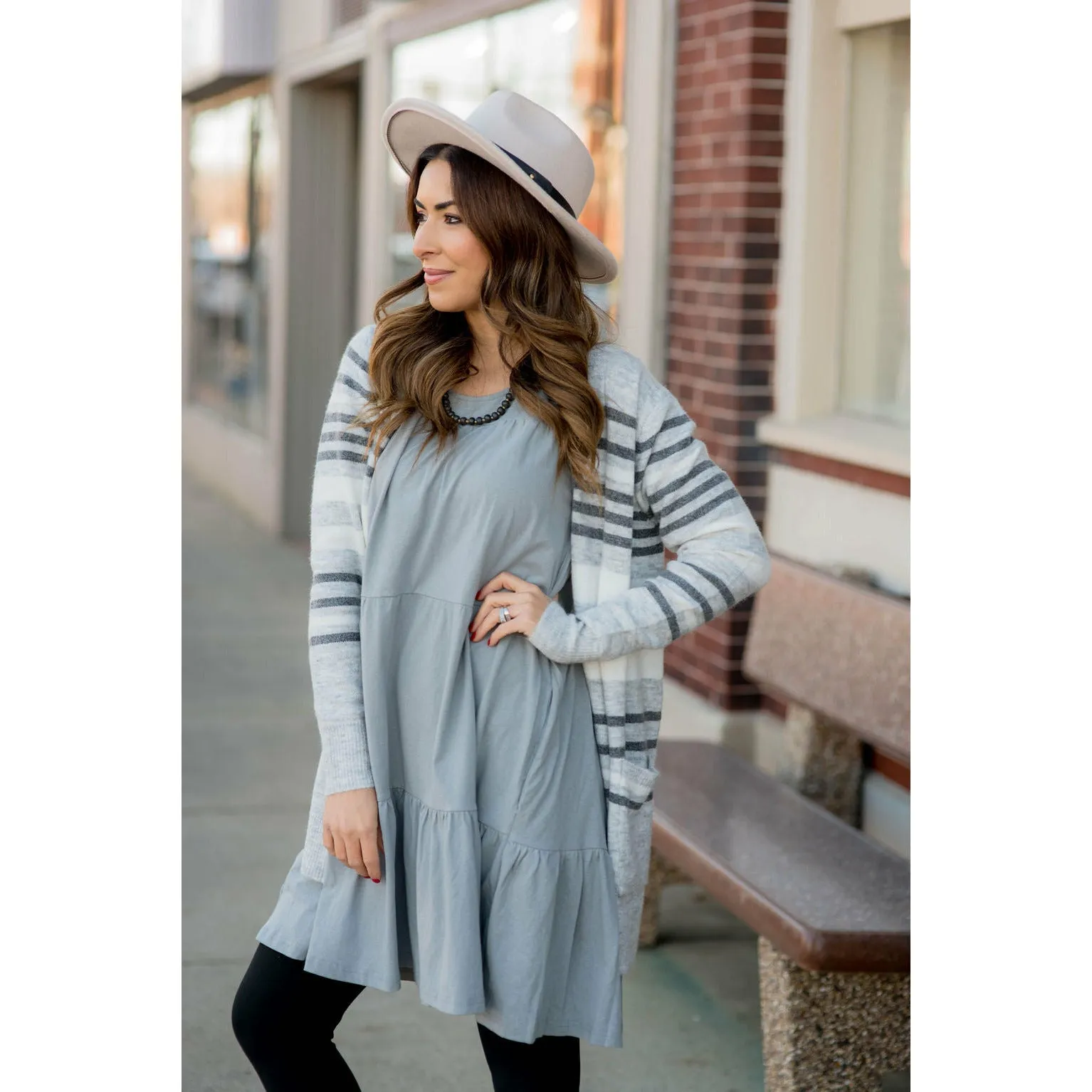 Light Grey Striped Cardigan