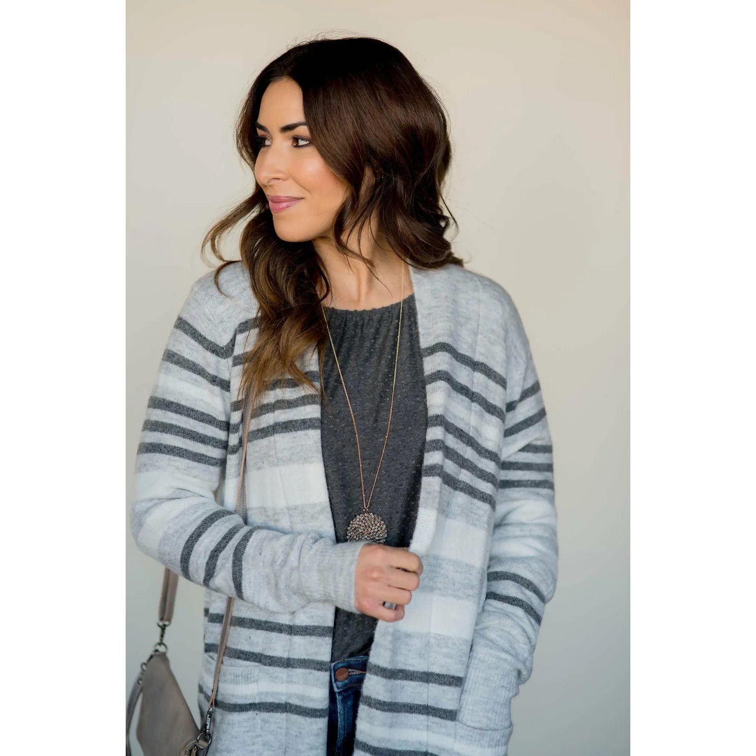 Light Grey Striped Cardigan