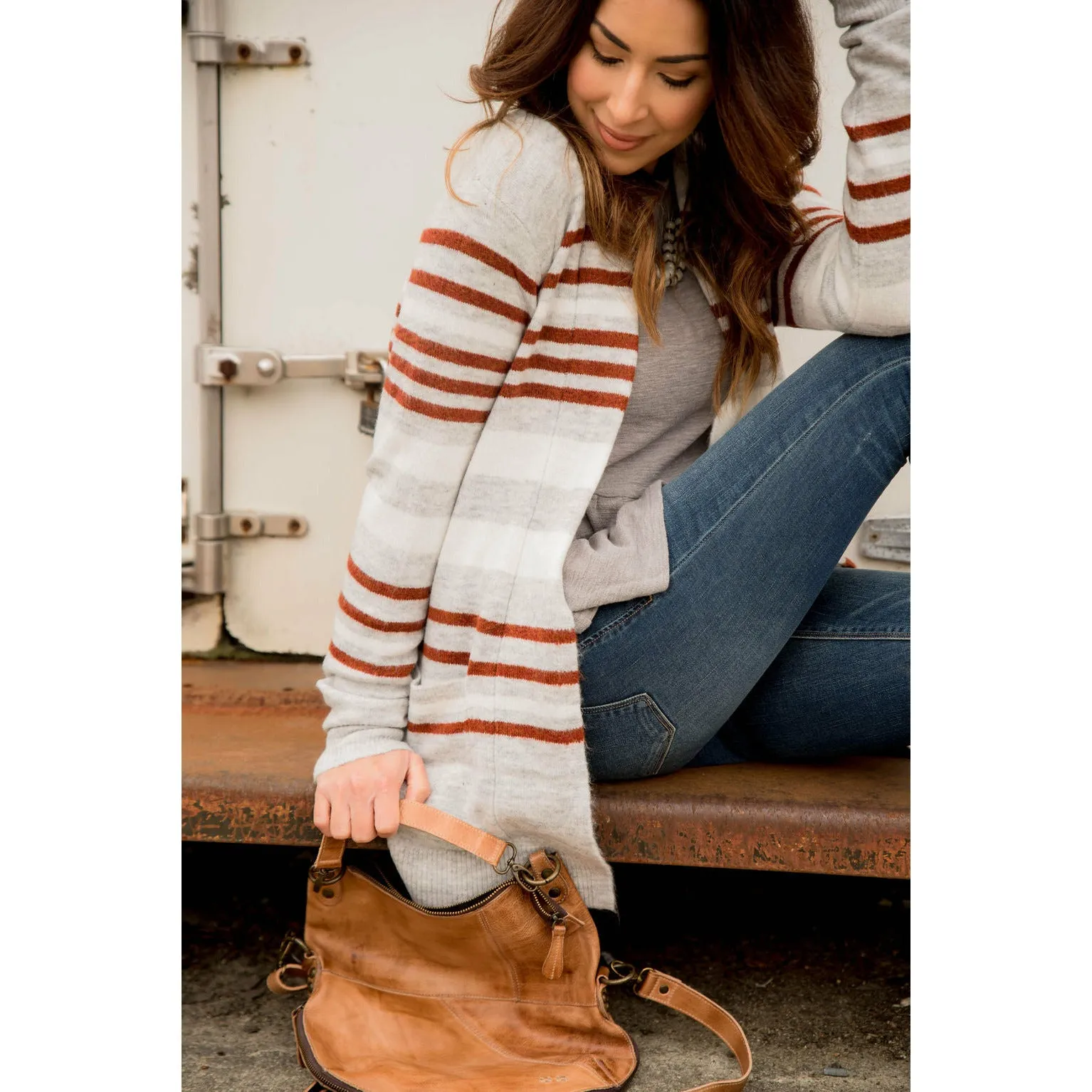 Light Grey Striped Cardigan