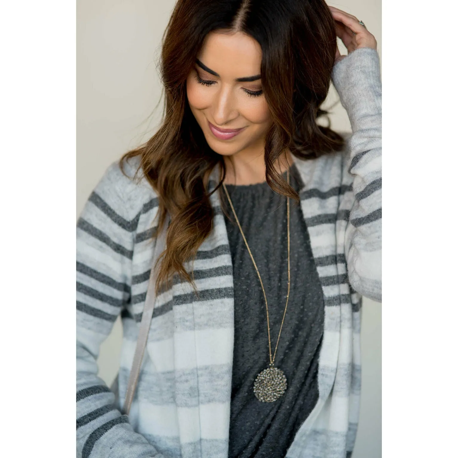 Light Grey Striped Cardigan
