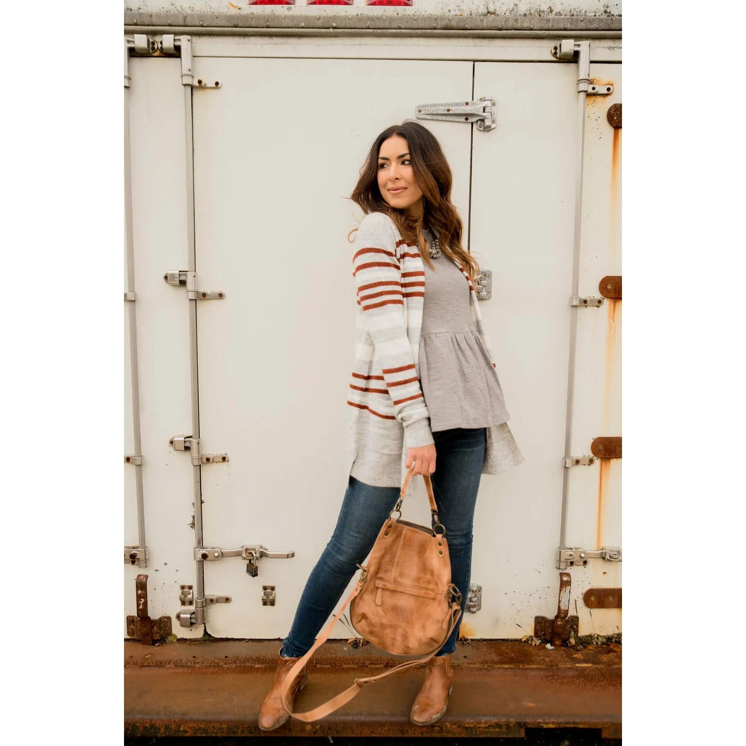 Light Grey Striped Cardigan