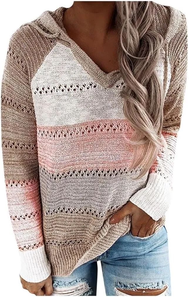 Lighweight Hoodies for Women Pullover Knit Pockets Long Sleeve Hooded Sweatshirt Jacket Hoody Light Weight Drop Shoulder