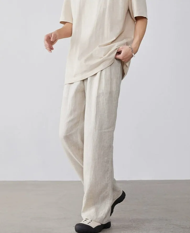 Linen High-Waisted Straight Fit Trousers