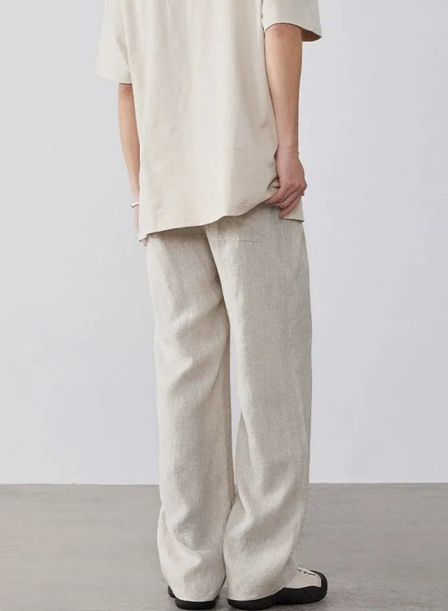 Linen High-Waisted Straight Fit Trousers