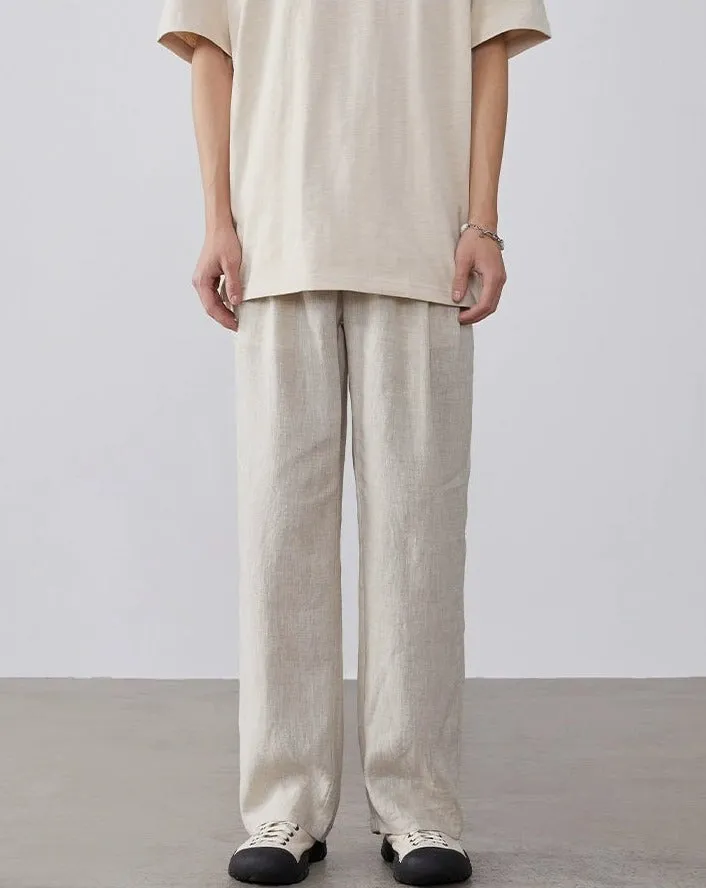 Linen High-Waisted Straight Fit Trousers