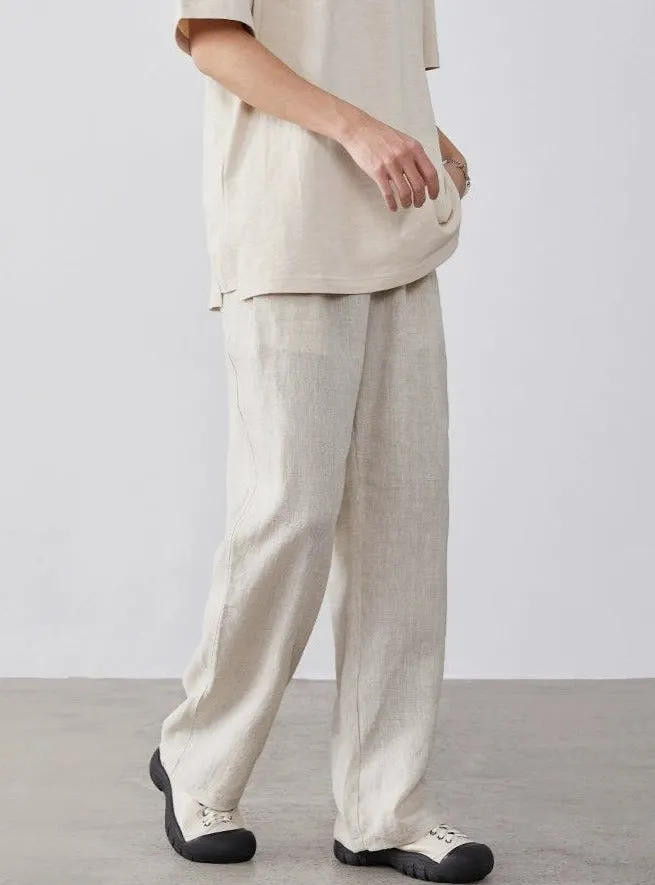 Linen High-Waisted Straight Fit Trousers