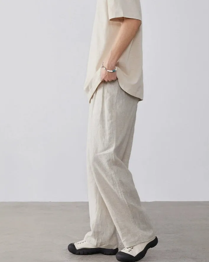 Linen High-Waisted Straight Fit Trousers