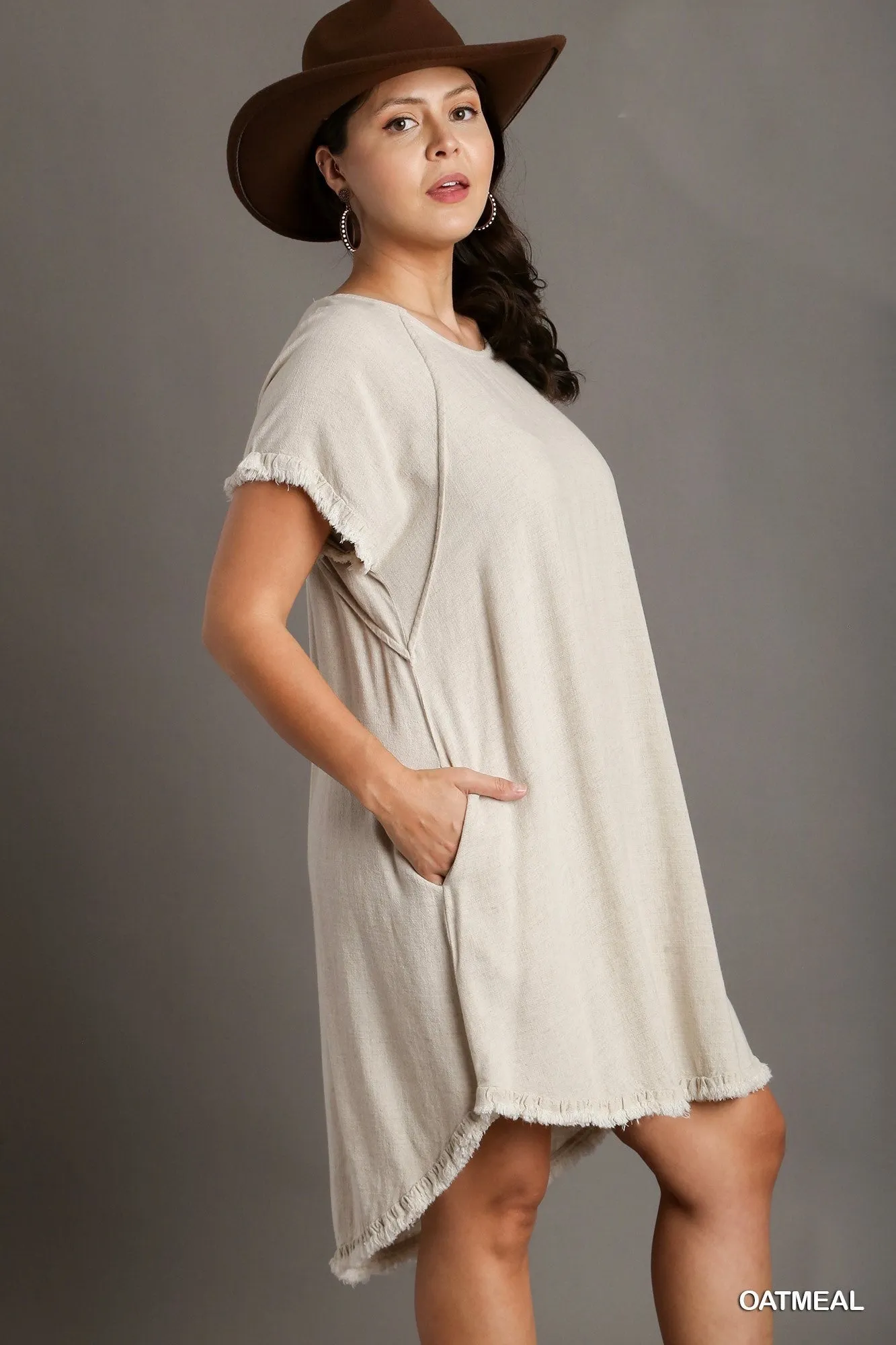 Linen Scoop Dress in Oat