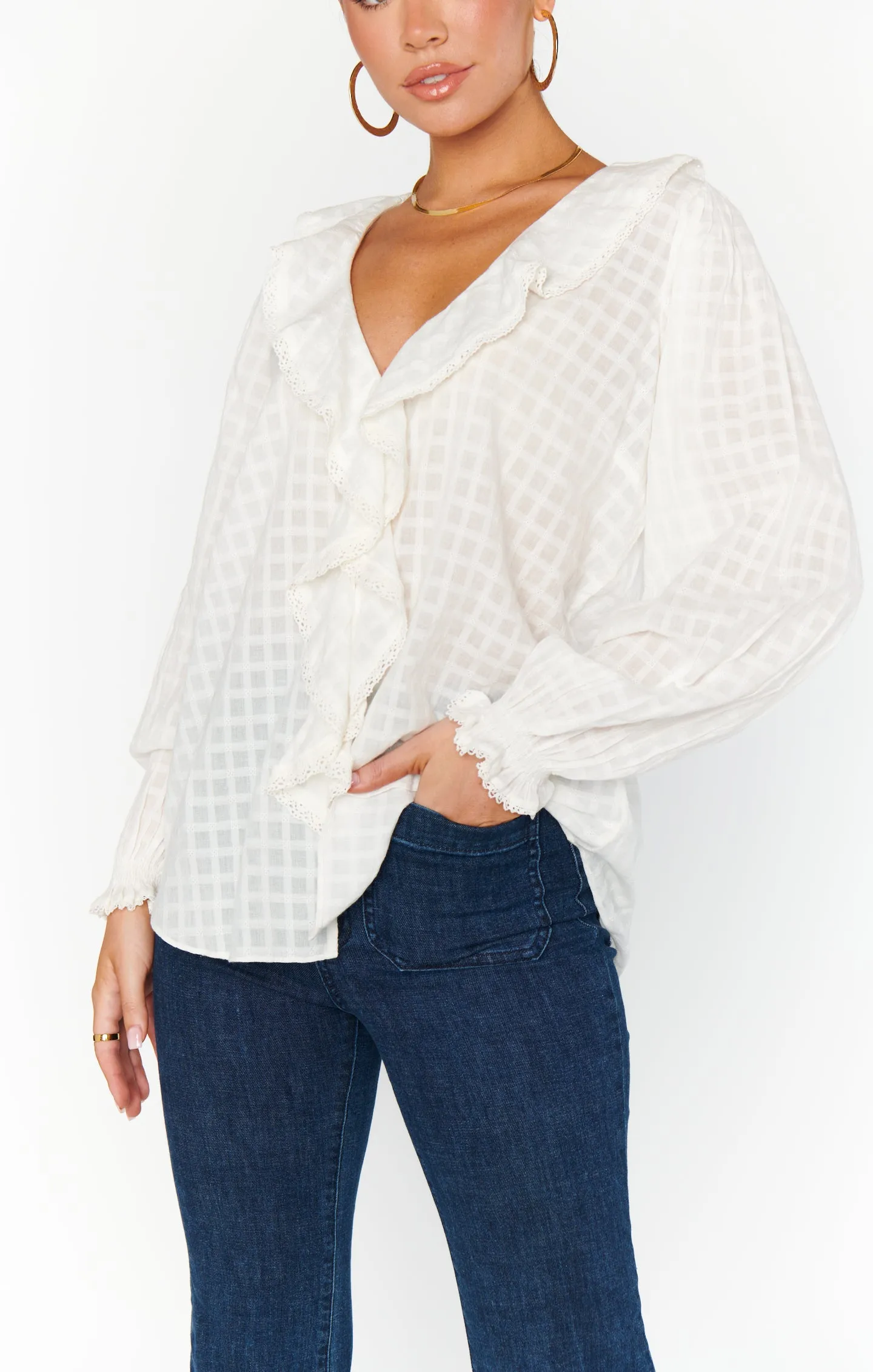 Lydia Ruffle Top ~ White Cotton Voile