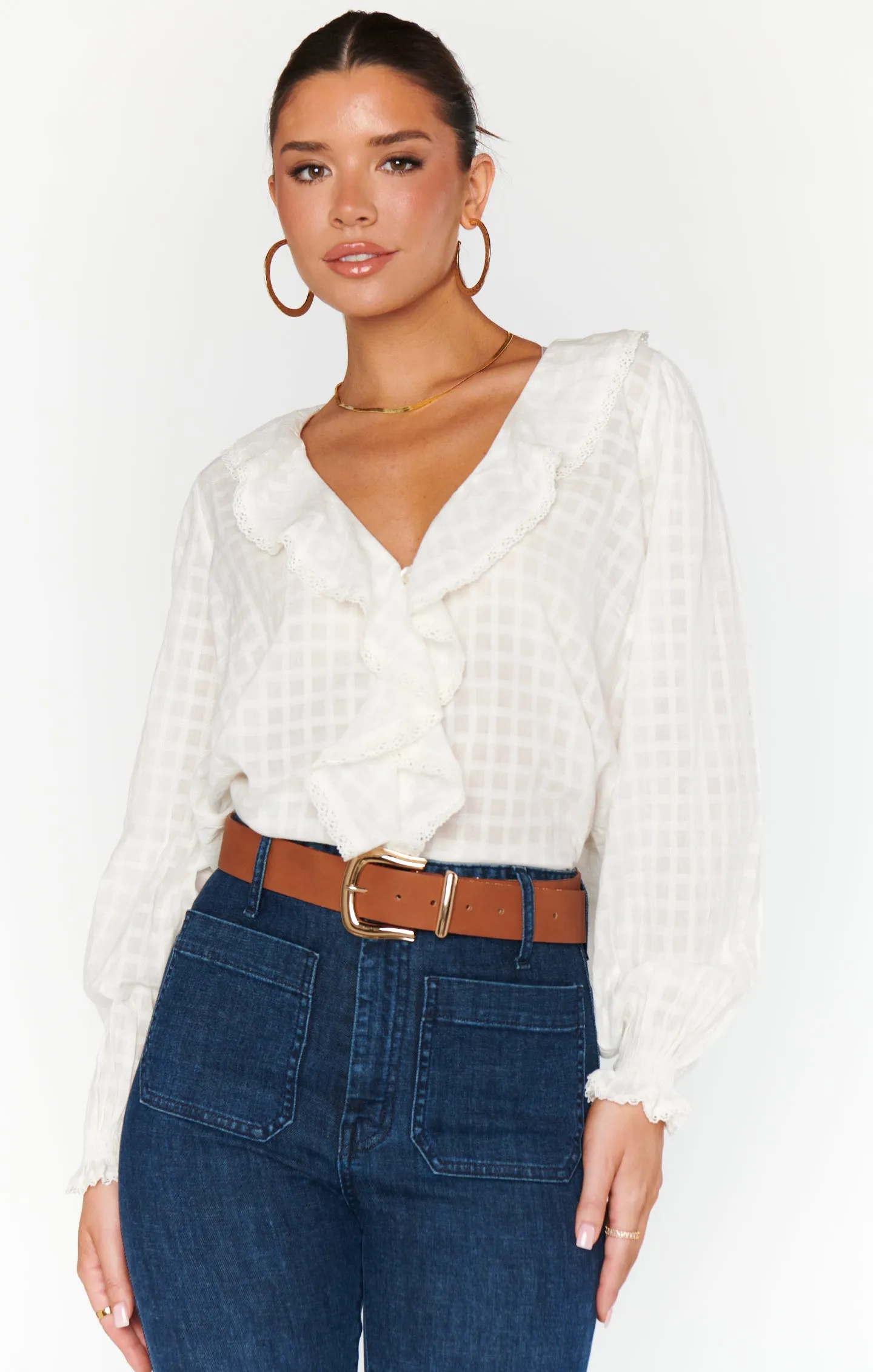 Lydia Ruffle Top ~ White Cotton Voile