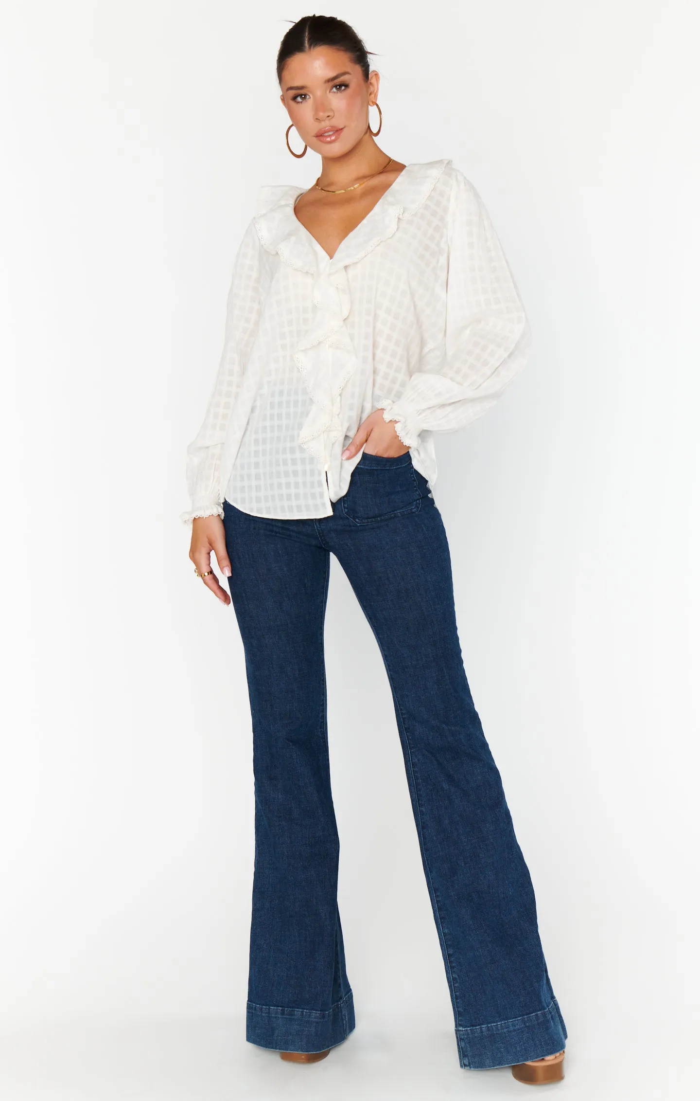 Lydia Ruffle Top ~ White Cotton Voile