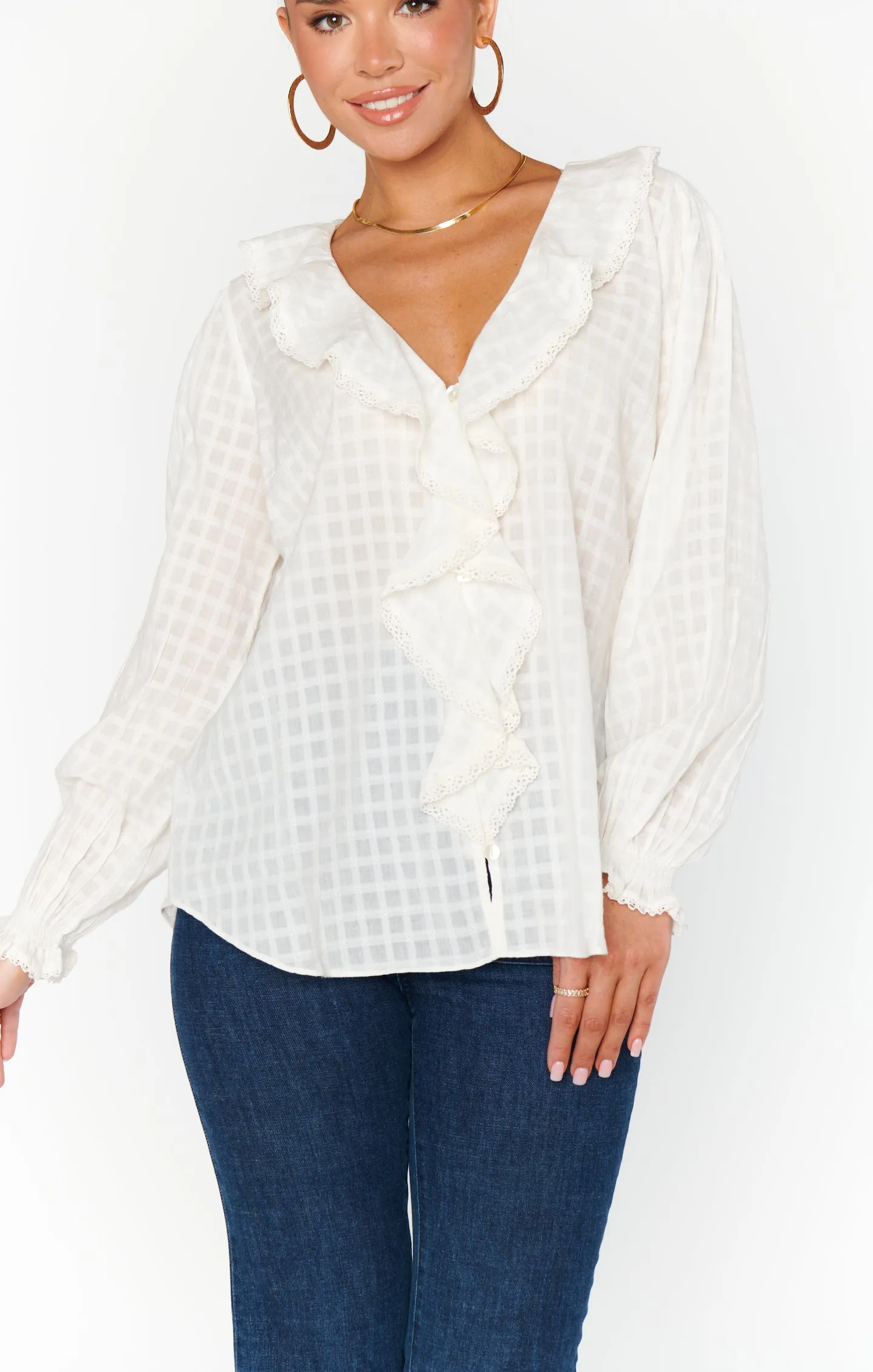 Lydia Ruffle Top ~ White Cotton Voile