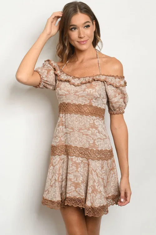 Mauve Pink Floral Lace Accent Dress