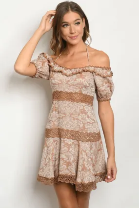 Mauve Pink Floral Lace Accent Dress