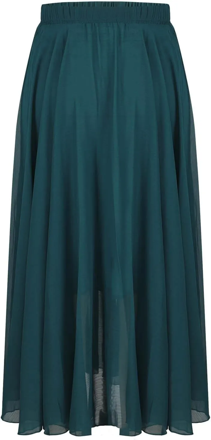 Maxi Skirts for Women Flowy Summer Skirt Elastic Waist Long Skirt Ankle Length Skirt Pleated Beach Skirt A Line Skirt