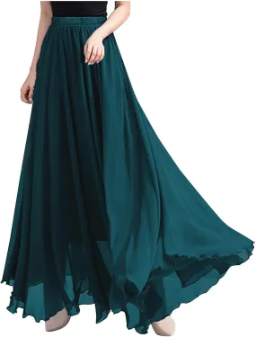 Maxi Skirts for Women Flowy Summer Skirt Elastic Waist Long Skirt Ankle Length Skirt Pleated Beach Skirt A Line Skirt