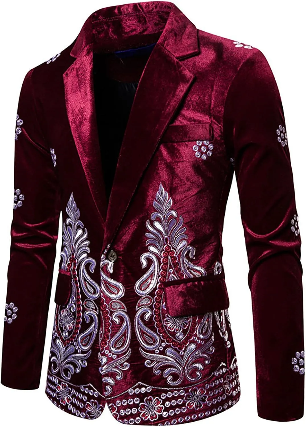 Mens Blazers Velvet Ethnic Style Tuxedo Trend Gold Thread Embroidery Performance Suit Casual Slim Fit Dinner Dress