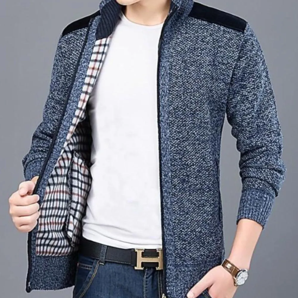 Mens Mixed-Media Zip-Up Cardigan