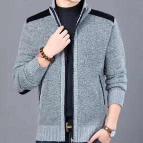 Mens Mixed-Media Zip-Up Cardigan