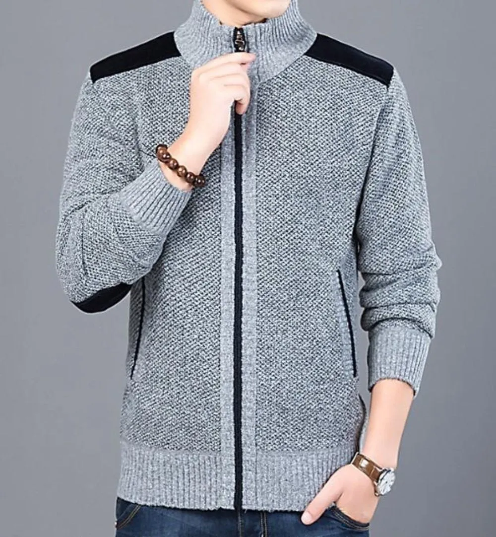 Mens Mixed-Media Zip-Up Cardigan
