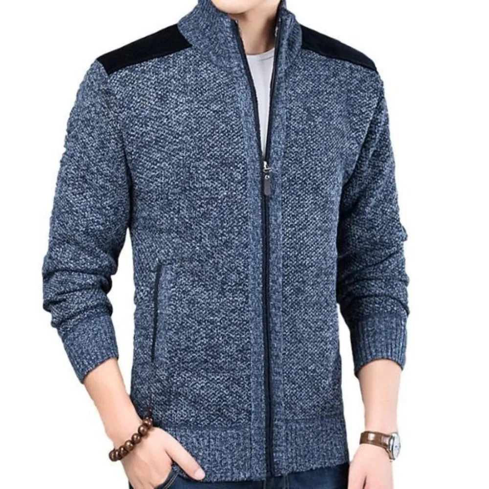 Mens Mixed-Media Zip-Up Cardigan
