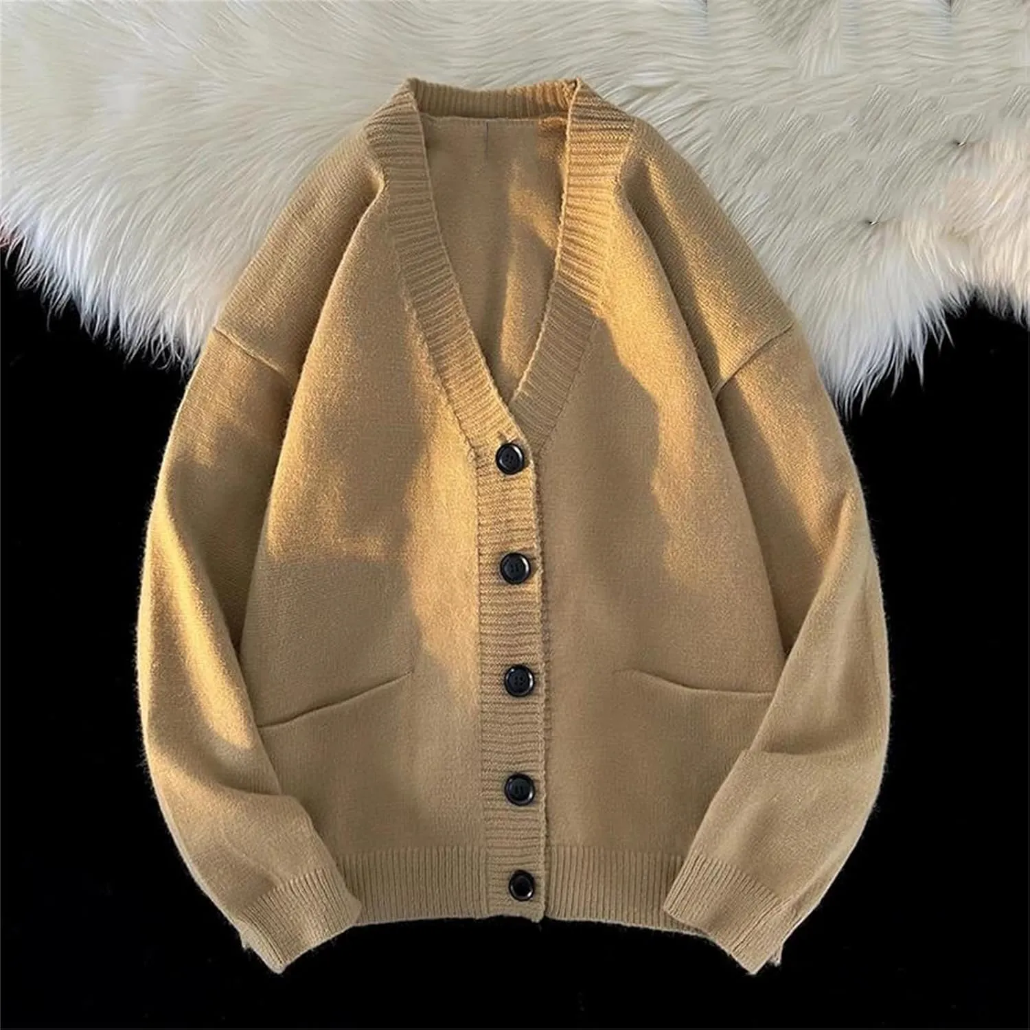 Men's Winter Fashion Casual Cardigan Ribbed V-Neck Sweater Jacket Light Jacket