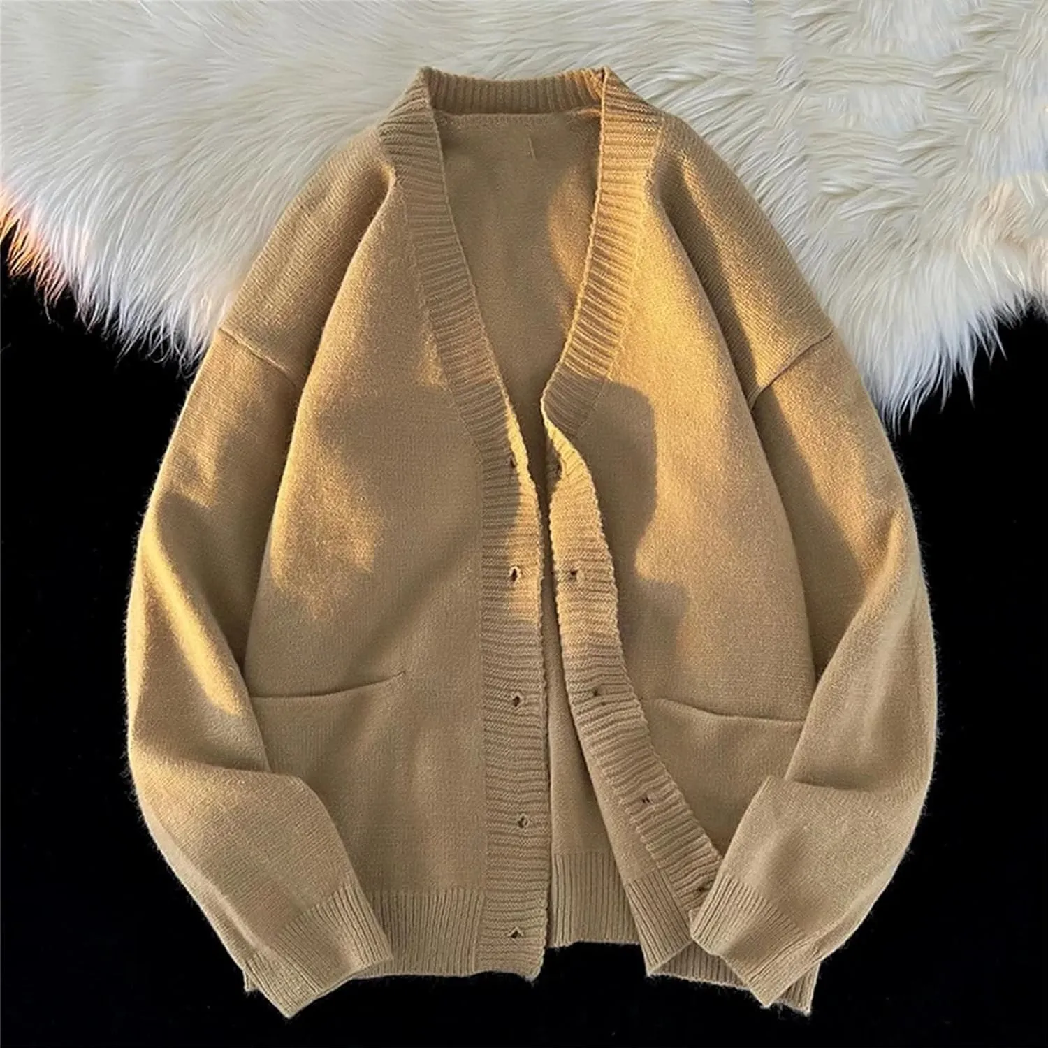 Men's Winter Fashion Casual Cardigan Ribbed V-Neck Sweater Jacket Light Jacket