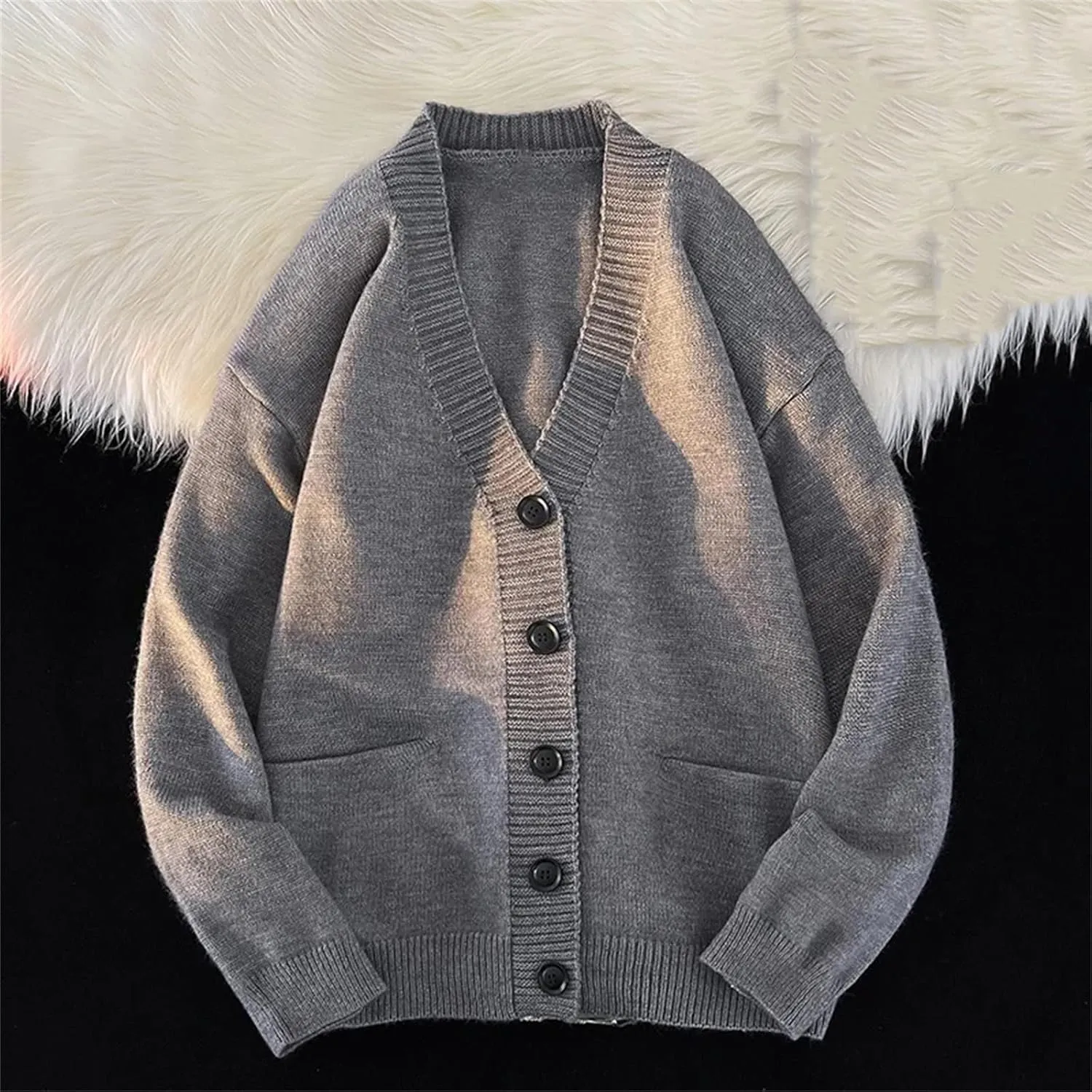 Men's Winter Fashion Casual Cardigan Ribbed V-Neck Sweater Jacket Light Jacket