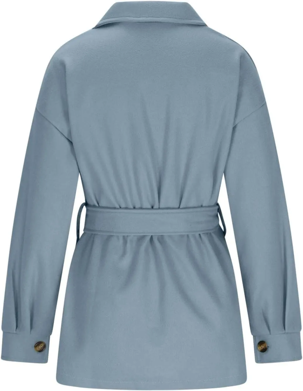 Mzkdieey Women's Winter Wool Blend Coats Lapel Long Sleeve Button Down Pea Coat Oversized Soft Comfy Shirt Jacket with Belt