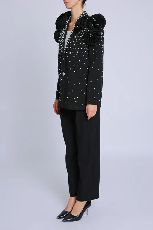 NEW!! Pearl & Rosette Embellished Blazer