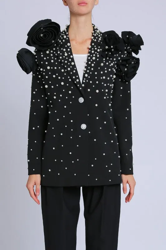 NEW!! Pearl & Rosette Embellished Blazer