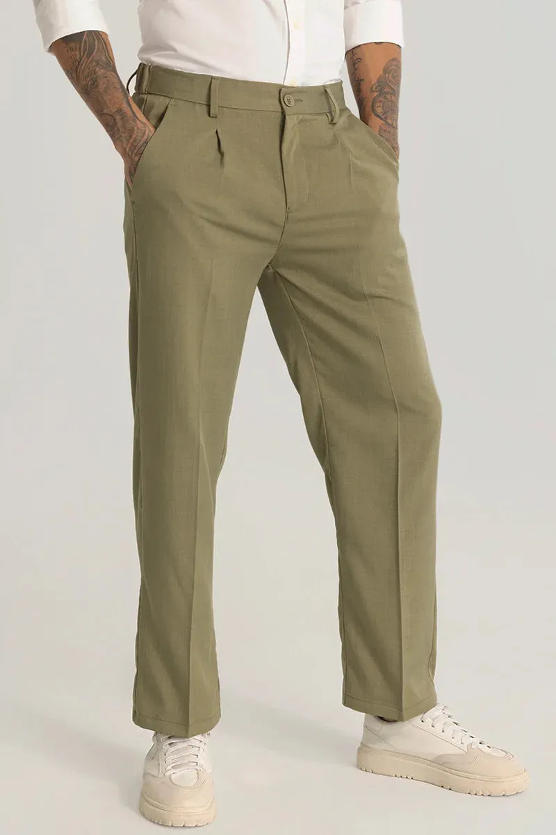 Olive Plain Relaxed Fit Trousers