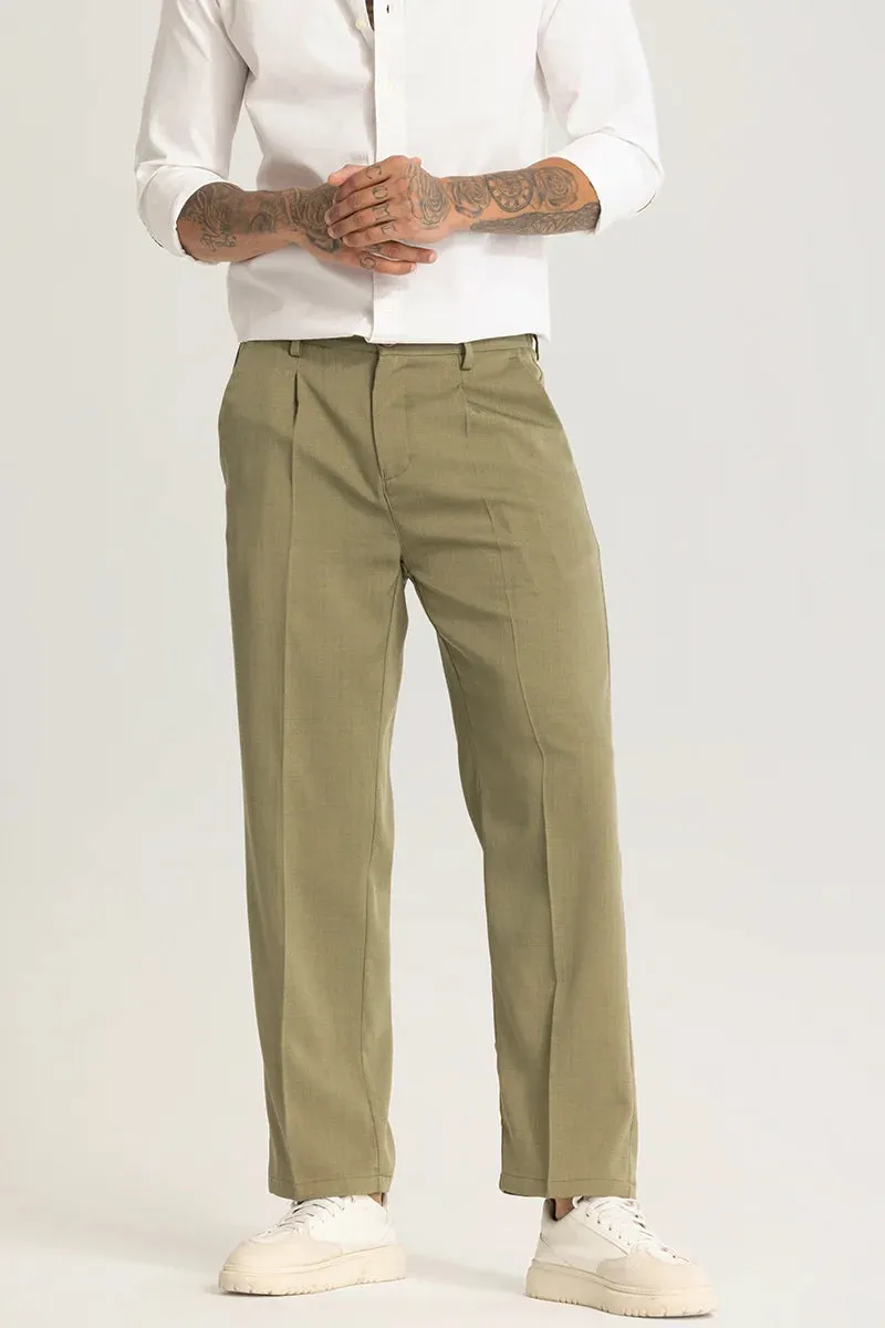 Olive Plain Relaxed Fit Trousers