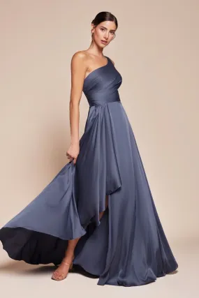 ONE SHOULDER SATIN A-LINE DRESS CD7450