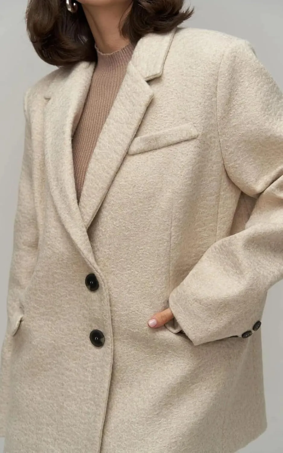 PIRAL Women's Enzo Oversized Wool Blazer Jacket - Soft Wool Blend, Double-Breasted, Relaxed Fit, Perfect for Layering