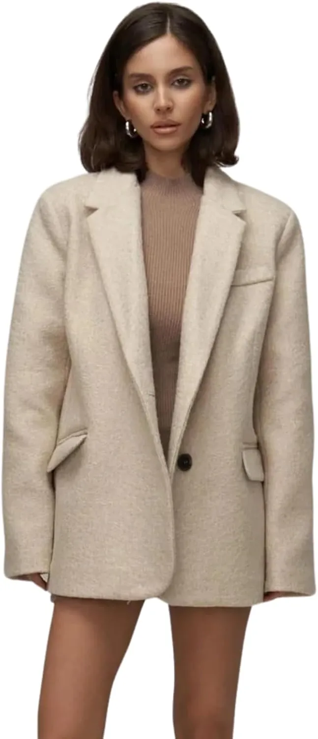 PIRAL Women's Enzo Oversized Wool Blazer Jacket - Soft Wool Blend, Double-Breasted, Relaxed Fit, Perfect for Layering