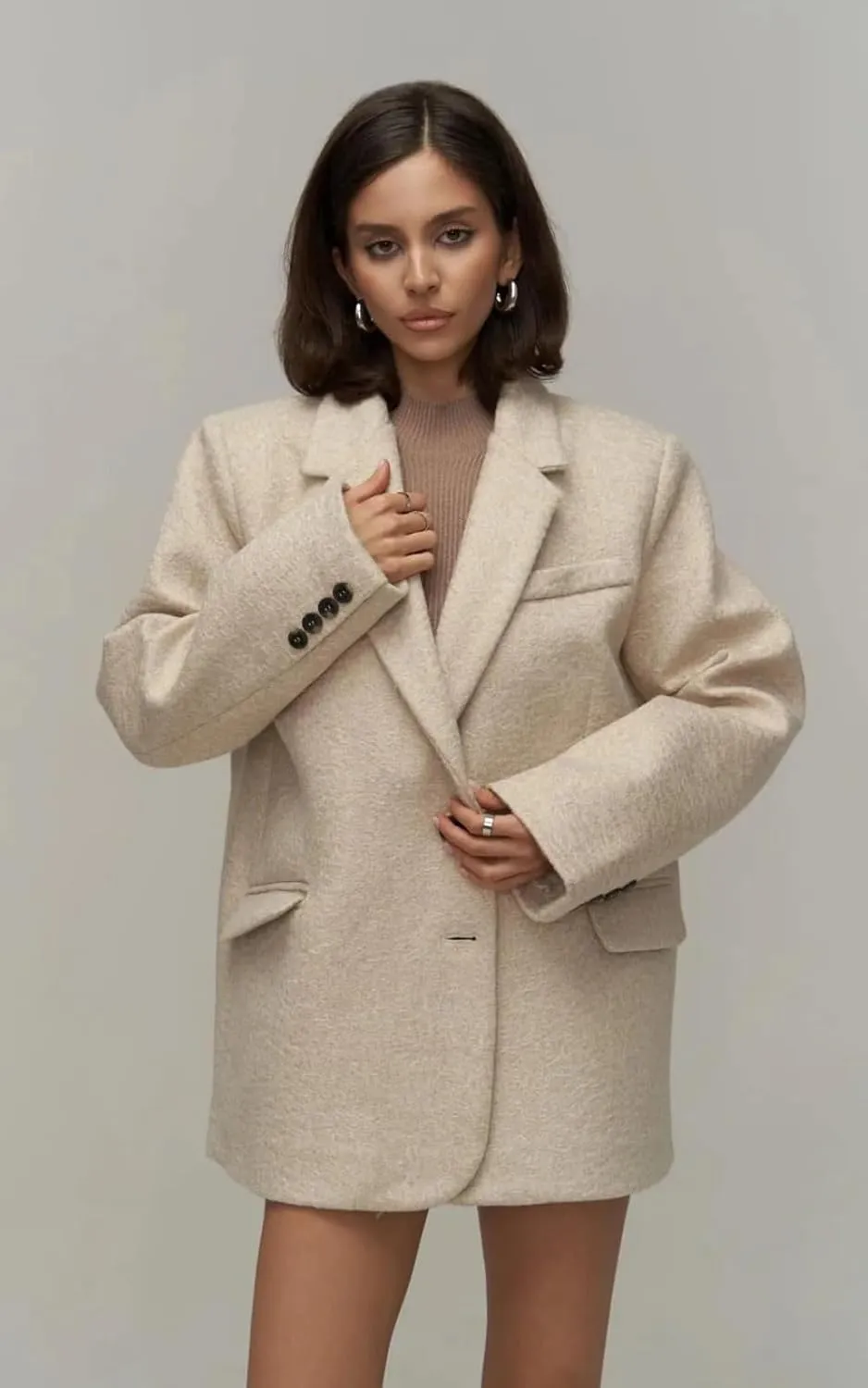 PIRAL Women's Enzo Oversized Wool Blazer Jacket - Soft Wool Blend, Double-Breasted, Relaxed Fit, Perfect for Layering