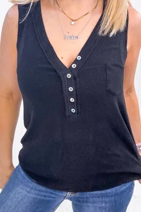 Pol Black Soft Loose Knit Ribbed Tank Top