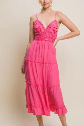 Pretty in Pink Crochet Top Maxi Dress
