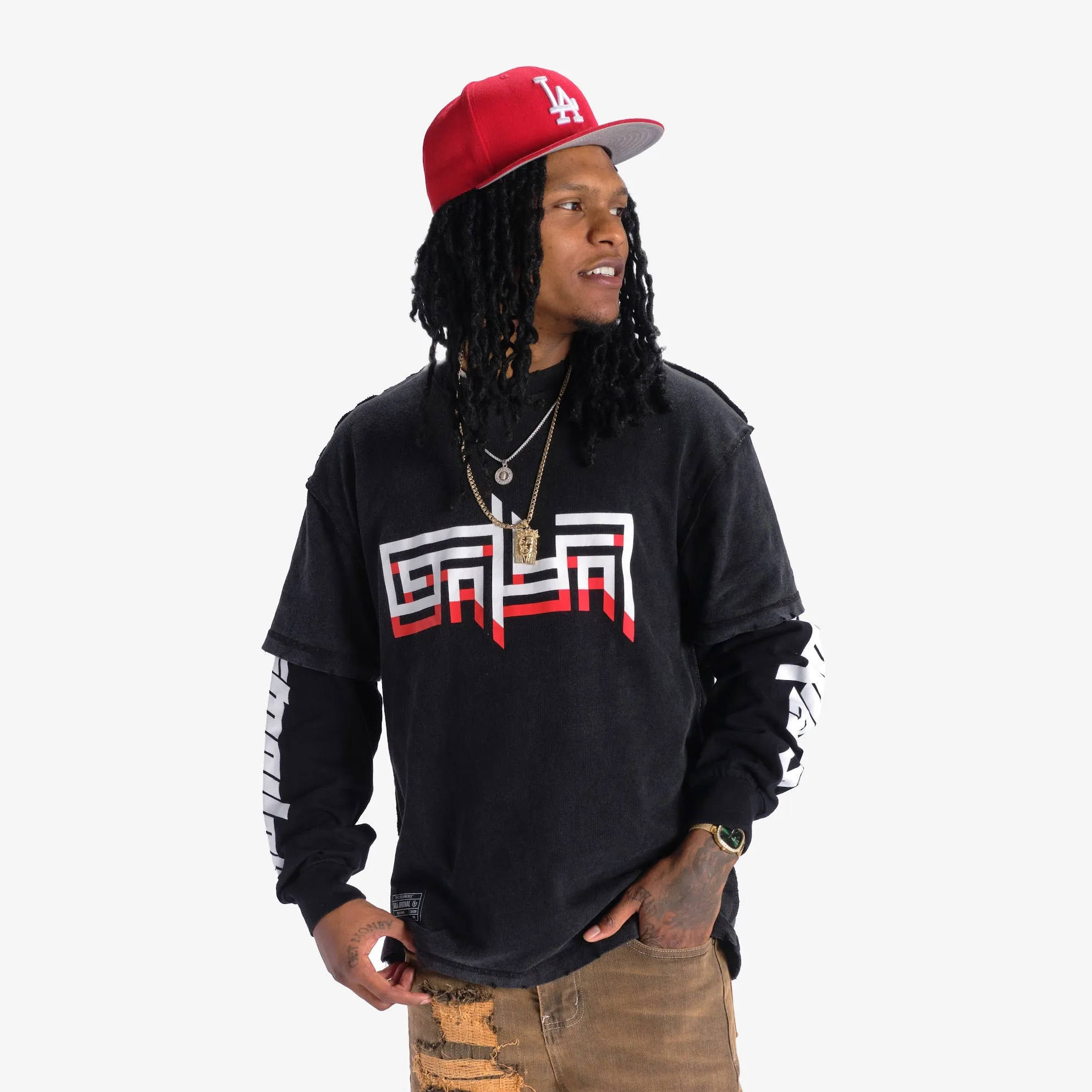 "RED HEADACHE" L/S TEE (BLACK/BLACK)