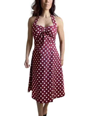 Red Polka Dot Cotton A-Line Halter Midi Summer Beach Dress - Casual Fit and Flare Sundress