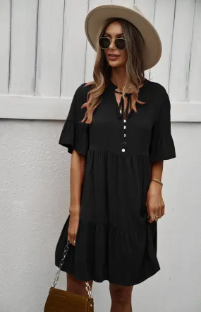 Relaxed Elegance: V-Neck Ruffle Mini Dress - Hurry, Shop Now!